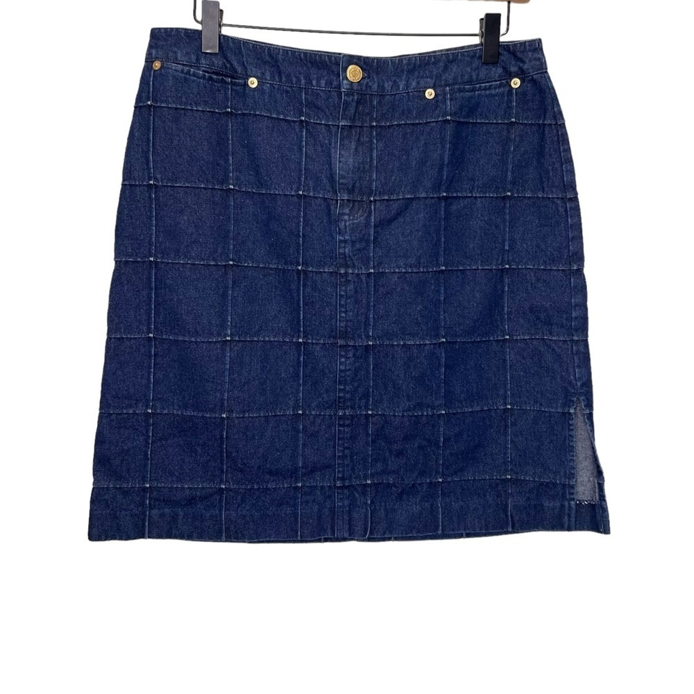Lauren Ralph Lauren Windowpane Plaid Checkered Denim Blue Pencil Skirt Size 10